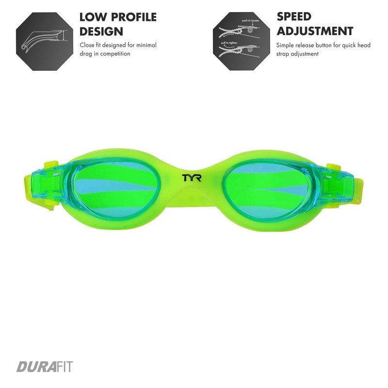 TYR Unisex Child Vesi Low Profile Swimming Goggles - Blue/Yellow/Yellow,