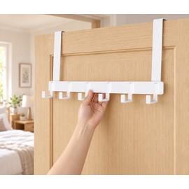 White Hooks Over The Door 6 Hooks Clothes Coat Hat Towel Hanger Home Bathroom Organizer Rack Kitchen Accessories Holder
