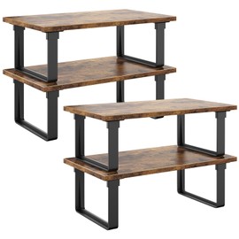 Cabinet Shelf Organizers, Set of 4 Stable Kitchen Counter Shelves, Stackable Expandable Spice Racks, Wood Anti-Slip Kitchen Organizers and Storage, Easy to Assemble, Rustic Brown