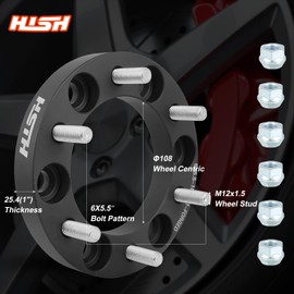 HISH Forged 1inch 6X5.5 Wheel Spacers for Tacoma 4Runner Tundra FJ Land Cruiser Black, 1"(25mm) 6x139.7mm Thread Pitch M12x1.5 Hub Bore 108mm Adapters, Not Hubcentric