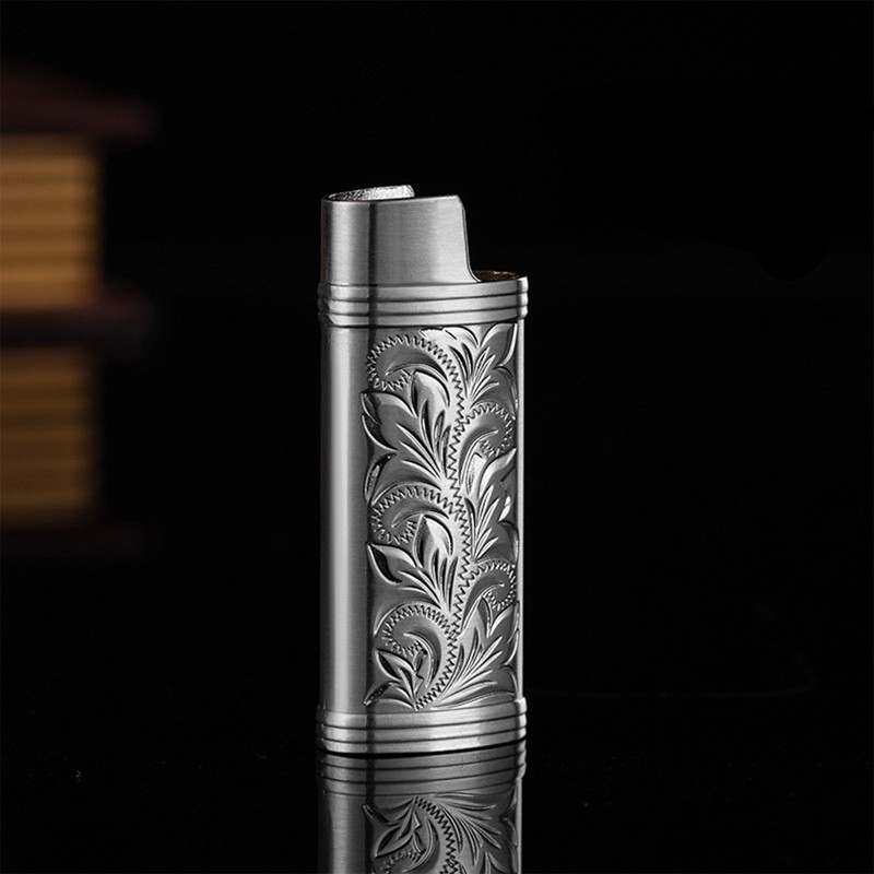 2Pcs Lighter Case Zinc Alloy Lighter Storage Container Floral Pattern