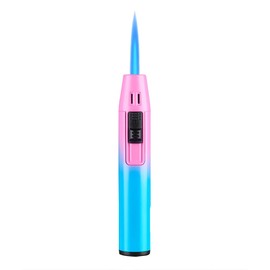 Mini Torch Lighter Windproof Jet Blue Flame Lighters Compact Portable with Gas Window Refillable Butane Torch for Candle Craft Outdoor BBQ Grill (Butane Not Included)(Blue&Pink)