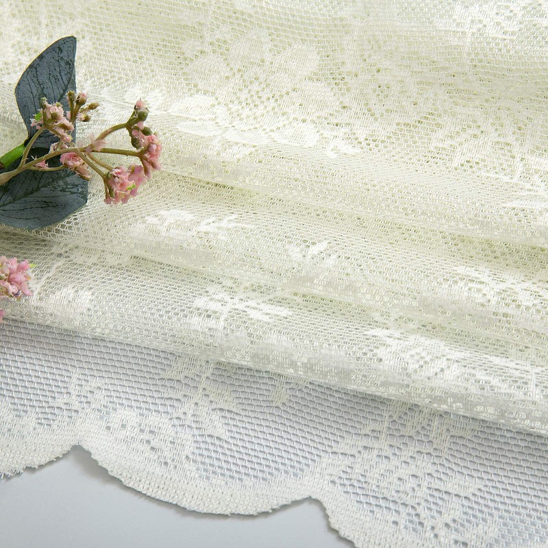 MIULEE Lace Curtains 63 inch Length, Embroidered Semi Sheer Curtains