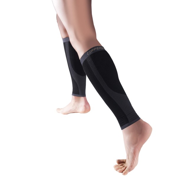 Copper Fit unisex adult Copper Infused Compression Calf Sleeves Bandana, Black, Large X-Large US