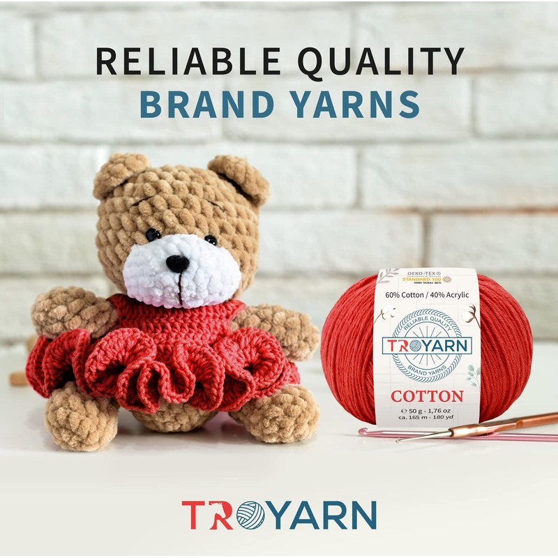 Troyarn - Algodón 60% algodón, 40% hilo acrílico, suave, fino/deportivo