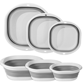 EDINNO Tina Plegable para Lavabo Juego de 3, Lavabo Plegable para Fregadero, Bañera de Plástico Que Ahorra Espacio, Tina de Plástico Que Ahorra Espacio, Lavado de Fruta, Remojo de Pies, Camping