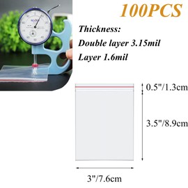 3" x 4" Small Ziplock Plastic Bags, 100pcs Reusable Clear Storage Bags for Seeds, Jewelry, Samples, Coins, Pills, Snacks