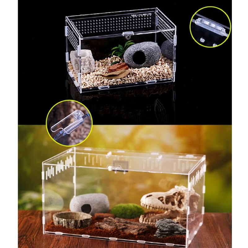 CiCixixi Transparent Acrylic Terrarium, 360° View, for Reptiles and Insects,