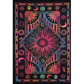 AVA Collections Burning Sun Moon Tapestry Cotton Wall Hangings Tapestries Celestial Burning Sun Tapestry Bohemian Wall Hanging Planet Tapestry 85" x 54" inches (Multicolour, Twin)