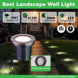 Varmtalys Landscape Well Lights, LED Low Voltage Ground Lights Outdoor, 12V IP67 Waterproof, Bright Wired Aluminum ORB for Driveway Walkway Path Tree 6W 580LM