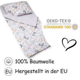 PinkZebra Children's Sleeping Bag 140 x 75 cm + Pillowcase 60 x 40 cm & Bag, Indoor for Daycare Nursery Blanket Sleeping Bag, 3-8 Years (up to 135 cm Children's Size), Oeko-Tex, Zoo
