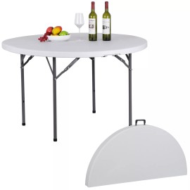 2X 48" Round HDPE Table Folding Steel Frame Party Table for Indoor &Outdoor Use