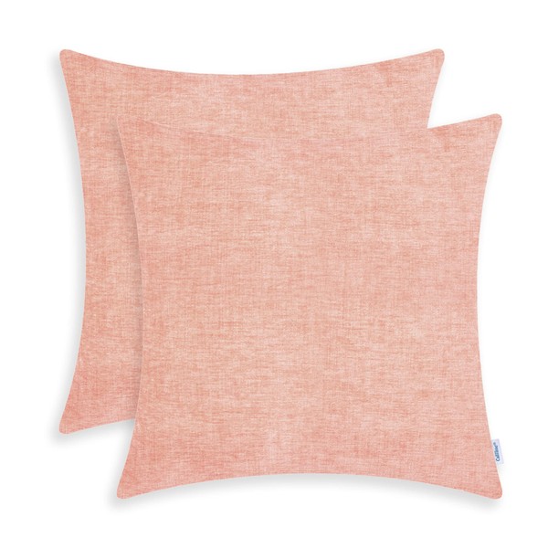 CaliTime Cushion Covers Pack of 2 Cozy Throw Pillow Covers Cases for Couch Sofa Home Decoration Solid Dyed Soft Chenille 66cm x 66cm Dusty Pink