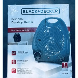 Black+Decker Personal Desktop Heater Black Adj Thermostat, Overheat & Tip Safe