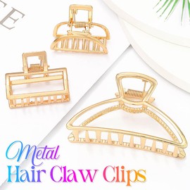 BARTOSI Gold Metal Claw Clips Small Hair Clips Nonslip Hair Claw Clip Hair Accessories for Women and Girls (Pack of 3)