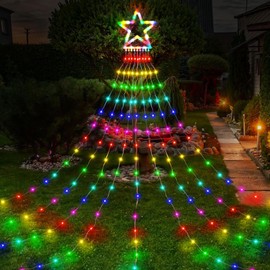PUHONG Christmas Decoration Star Flowing Multicolor Color Changing Lights Outdoor, 320 LED 16.4Ft Star Waterfall Tree Lights with 8 Lighting Modes Remote Timer, for Xmas New Year Holiday Birthday