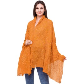 Exotic India Dupatta from Jodhpur with Tie-dye Print - Color Autumn GloryColor One Size fits Most