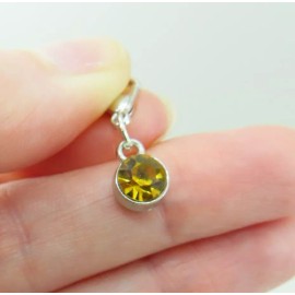 Pemby Studio NOVEMBER Birthstone Crystal Charm Zipper Pull Keychain Add On Clip Silver Tone