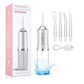 Irrigador Bucal,3 Modos 4 Puntas, Limpieza Dental Portatil, Water Flosser Irrigador IPX7 Impermeable Limpiador de Dientes Hilo Dental de Agua Irrigador Oral para Hogar y Viajes Blanco