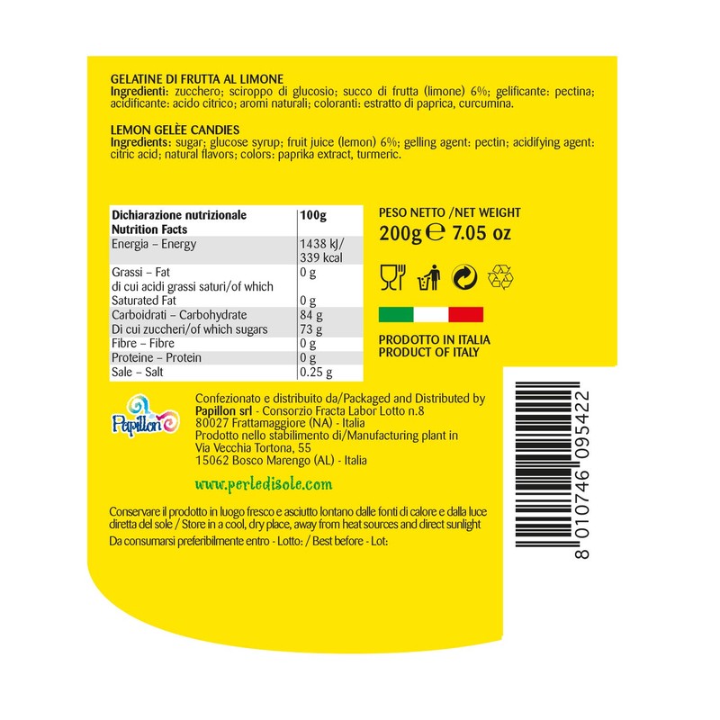 Perle di Sole Soft Lemon Candy from Italy - Lemon