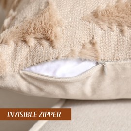 Mixweer Set of 4 Neutral Christmas Throw Pillow Covers 18 X18 Inch Christmas Tree Pillow Covers 3D Soft Plush Faux Fur Throw Cushion Cases Decor for Xmas Decoration Home Sofa Couch