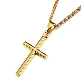 FZTN Jewelry Gold Cross Religious Necklace for Men Women Teen Boys 22 Inch Curb Cuban Chain Necklace 18K Gold Plated Stainless Steel Fashion Jewelry