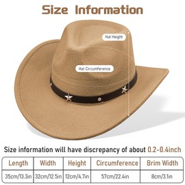 4 Pcs Women Men Felt Wide Brim Western Cowboy Hats Belt Buckle Panama Hat