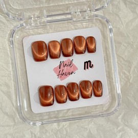 NailHaven| cat eye collection |all kinds of cat eye nails| short press-on nails   |cute nails| nails | acrylic press-on| fake nails |Handmade | high quality Press on nails 10 pcs|reusable nails|nail art|nail charm|handmade press ons|uña sacri lic as:_C13-Maple Syrup_S