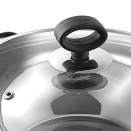 Vinod Stainless Steel Kadhai | Deluxe Wok | Glass Lid | Induction Friendly | Sandwich Bottom | 24cm Capacity | 2.8 Liters (2.96 Quarts) | Multi-Use Pot | Suitable For Indian Cooking, Gravy, Stews