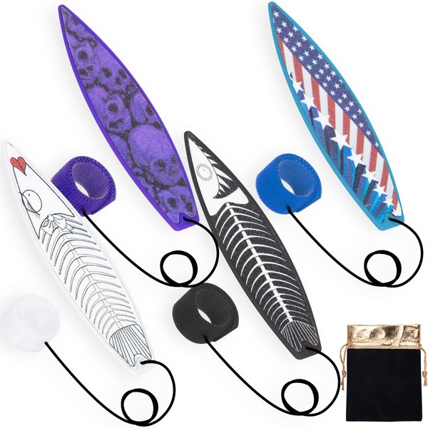 LA KEN DU Finger Surfboard for Car Ride, 4PCS Mini Surfboard for Kids-Wind Surfboard Fingerboard for Car Window (Black & White & Blue & Purple with Receive Bag)