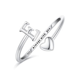 Ritach stainless steel Initial Rings for Women,Sterling Silver Plated Heart Stackable Rings Adjustable Letter Rings for Trendy Gifts (E)