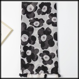 White Fang MA228 Women's Scarf, Shawl, Scarf, Flower Pattern, Large, Stylish, Elegant, Gift, Black