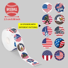 GTOTd American Flag Dot Stickers Roll(1000 pcs) Patriotic American Sticker USA Flag Decal Gifts Merch in 2 Rolls with 10 Patterns for Laptop Window Luggage Guitar Skateboard