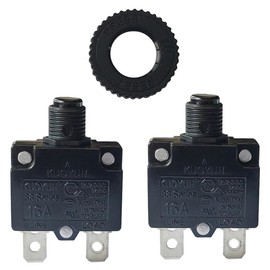 Genuine KUOYUH Circuit Breaker Thermal Overload 88 Series 16A Quick Connect Terminals 32VDC 125/250VAC 50/60Hz Push-to-Reset Button 2-Pack (16A)