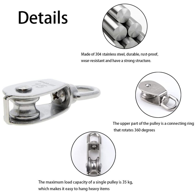2 Sets 304 Stainless Steel Pulley Block Silver Pulley Roller