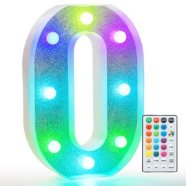 Pooqla Colorful Light Up Letters, Led Marquee Letter Light Sign Battery Powered, 18 Colors Lamp with Remote for Birthday Party Wedding Home Christmas Decoration, Glitter Silver Letter O