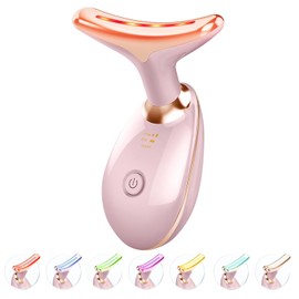 Face Massager, Anti-Aging Neck Eye Massager with 7 Colours, 3 Modes, Face Massager for Skin Care, Anti-Wrinkle Device for Slimming Facial (Pink)