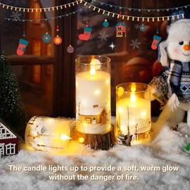 kakoya Flickering Flameless Candles with Remote,3 Pcs Glass Real Wax LED Pillar Candles Battery Operate with Embedded Star String for Home Decoration Christmas Gifts