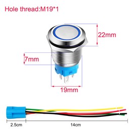 Gebildet 0.75 Inch/19mm Stainless Steel Momentary Push Button 12V-24V LED 1NO1NC SPDT ON Off Waterproof Button with Wire Socket Plug (Blue LED)