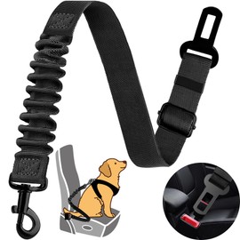 Dog Seat Belt Retractable Dog Car Harness 1 Pack Adjustable Pet Safety Belt with Elastic Bungee Buffer Heavy Duty & Durable & 360 Degree Swivel Dog Seatbelts