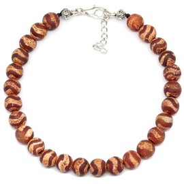 ElisaJewelryArt - Natural Brown Tibetan Agate Beaded Anklet Genuine Gemstone Healing Crystal Clasp With Extender Chain Anklet Unisex Anklet (9.5, Brown Tibetan Agate)