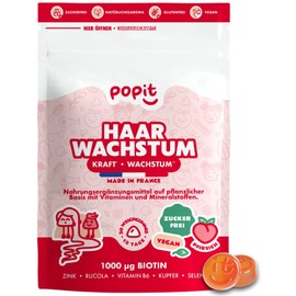 POP IT Haar Gummibärchen - Haarwachstum & Nägel - Biotin Gummibärchen mit Zink & Selen - Stärkt & reduziert Haarausfall - Vegan, Zuckerfrei, Pfirsichgeschmack - Haar Vitamine Made in France - 30 Stück