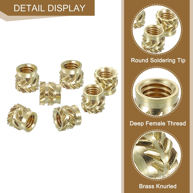 sourcing map 50Pcs M3x4x4.5mm Knurled Insert Nut, Brass Knurled Threaded