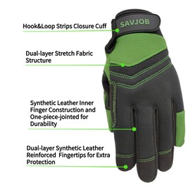 SAVJOB 2 Pairs General Work Gloves with Touchscreen,All-Purpose Mechanic Gloves for Tactical,Cycling Gloves,Performance Gloves,Green,Extra Large