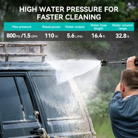 Cordless Pressure Washer 800PSI 1.5GPM - 3.0Ah Battery Portable Cordless Pressure Washer with 6-in-1 Nozzle | for Car Washing, Driveway, Patio, Fence, Home Cleaning