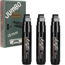 3PCS Black Jumbo Arcylic Markers Paint Pen, 15mm Thick Wide Tip Water Based Permanent Ink Paint Pens for Graffiti, Rock Painting, Glass, Stone, Wood, Sign, Canvas, Metal for Artists and Adults