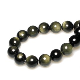 MJDCB Rare Collection Natural Stone Beads Gold Obsidian Round Loose Beads for Jewelry Making DIY Bracelet Necklace (8mm)