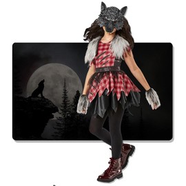 OhMill Wolf Mask Furry Paw Gloves Wolf Tail Wolf Headband Kids Wolf Costume Set Wolf Cosplay Fancy Dress Accessories for Kids
