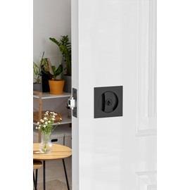 Pocket Door Hardware Entry Locks, Square Pocket Door Latches with Recessed Pulls and 2 3/8” Backset for 1 3/8” to 1 15/16” Thick Door (Matte Black Entry)