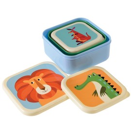 Rex London Children's Reusable BPA Free Snack Boxes (Set of 3) - Choice of Design (Colourful Creatures)